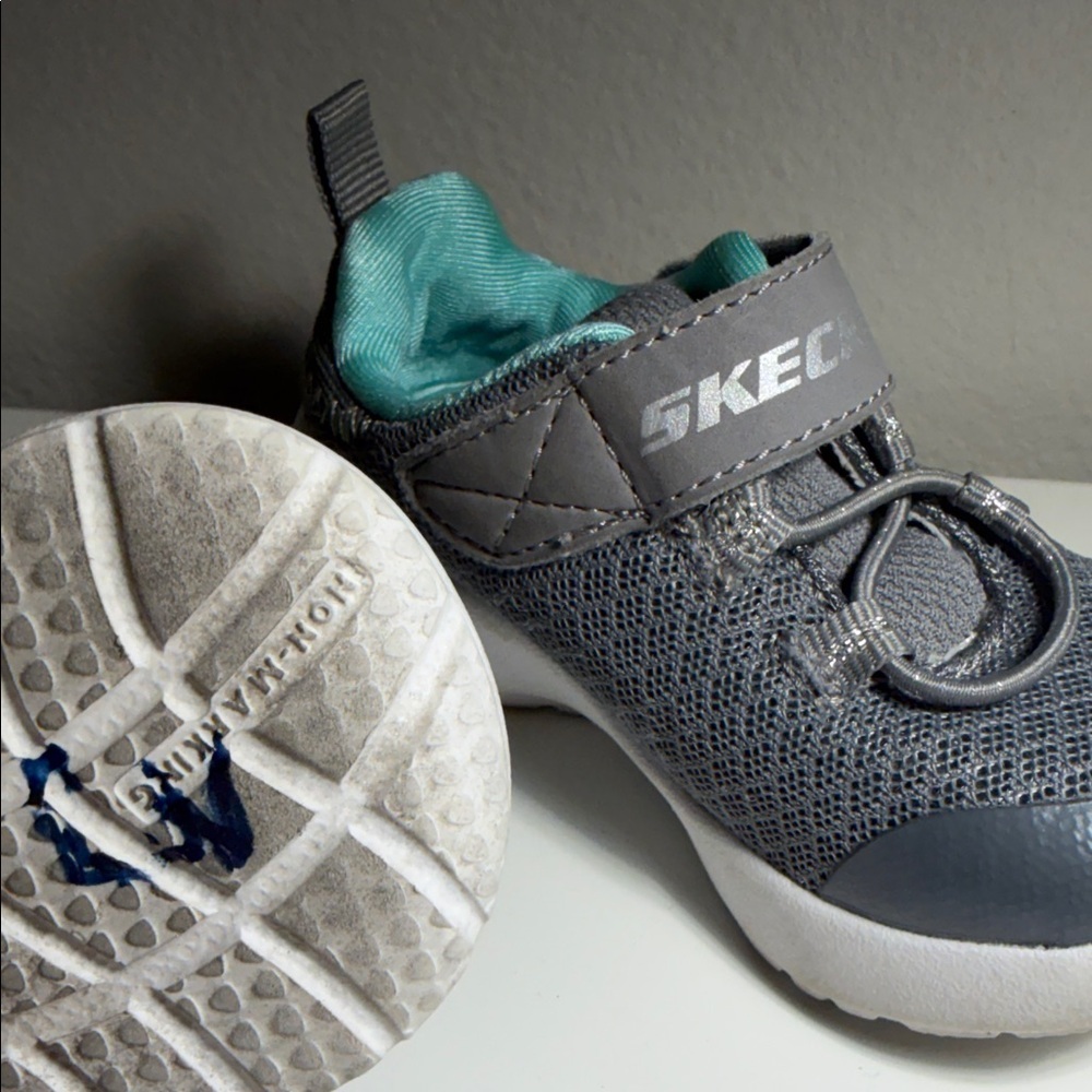 Skechers Kids' Gray and Teal Sneakers - Picture 5 of 10